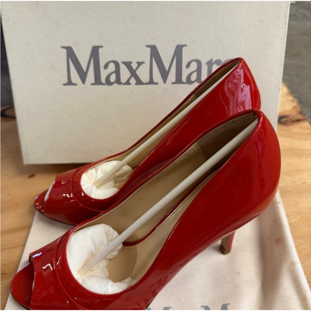 MAX MARA | Red Patent Leather Peep Toe Heels Size 9.5